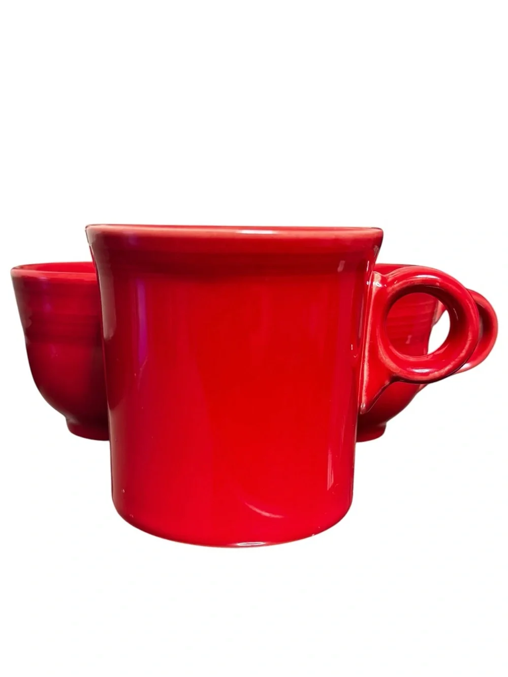 Fiesta Scarlet Red Coffee Mugs Set of 3 HLC USA Ring Handle Ceramic Tea Cups
